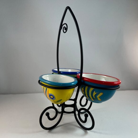 Fish Ceramic Condiment Sauce Holders Metal Fish Shaped Tidbit Caddy - Picture 15 of 16